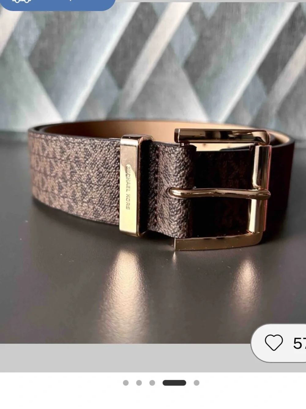Michael Kors Brown MK Logo Belt with Gold Buckle